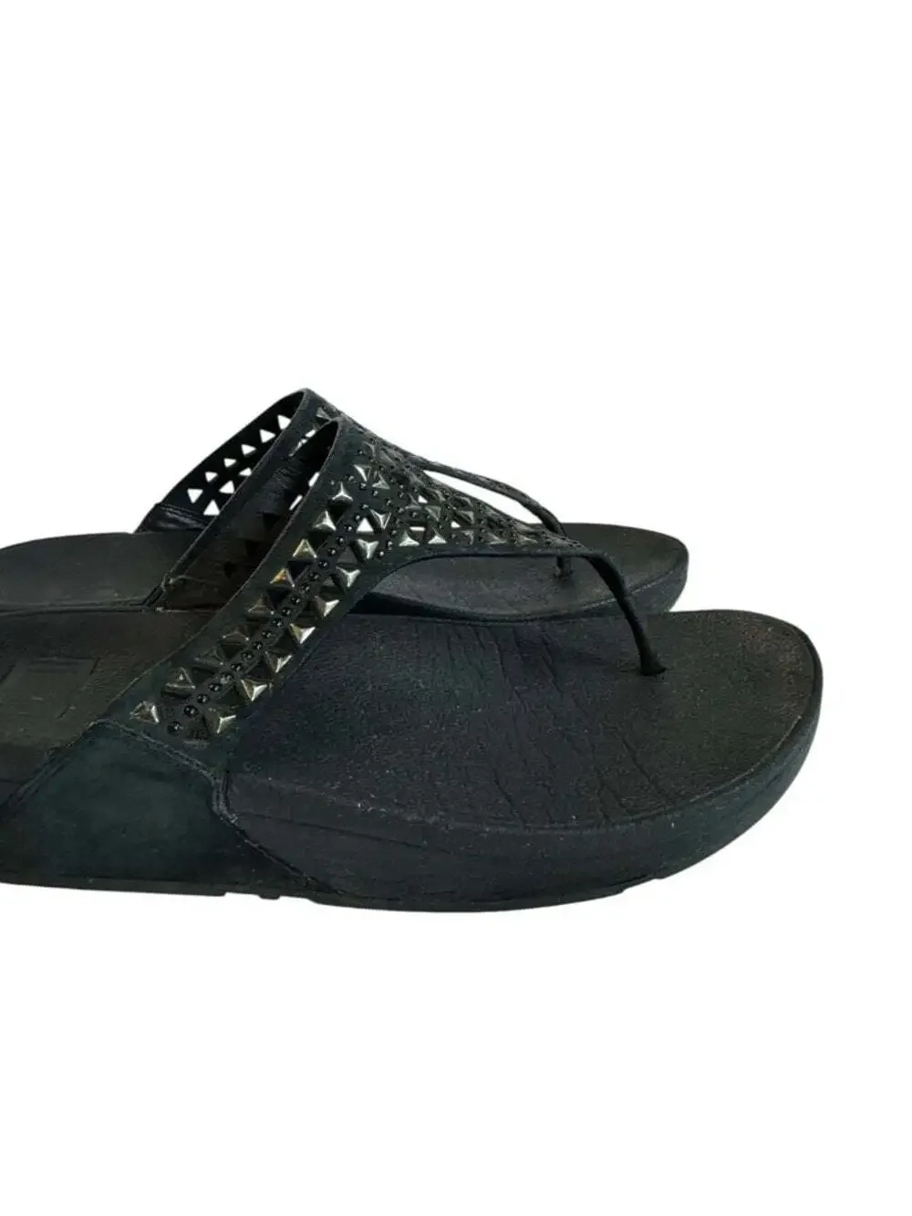 FitFlop Carmel Toe Post Sandals Black Size 6 Studded Comfort Walking Shoes